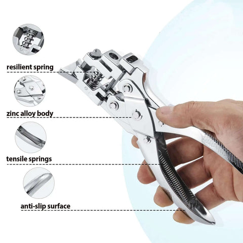 3 In 1 Badge Slot Hole Punch, Beefy Heavy Duty Card Cutter being held, featuring zinc alloy body and springs, for PVC and cards.
