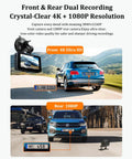 4K Front And Rear Dash Cam For Cars With 1080P Rear Camera Built In Wi Fi And App Control 32GB Card Included 3 Inch IPS