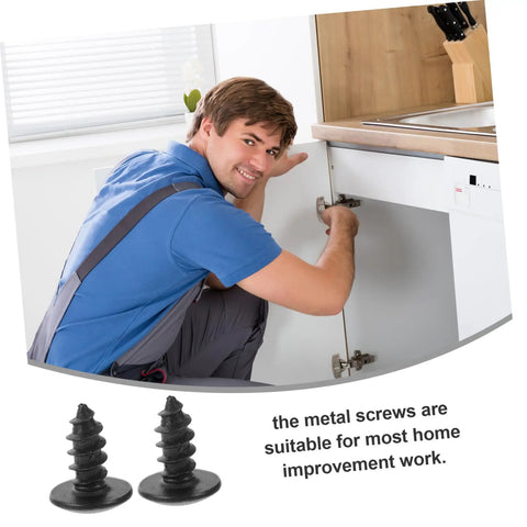 Person using 100 Pack M4 X 10mm Iron Screws Set For Home Improvement And Furniture Projects in cabinet installation.