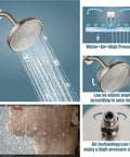 Tub Shower Faucet Set With Valve And Wall Mount Trim Kit For 6 Inch Tub Fixtures, showing water flow from brushed nickel shower head