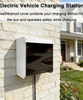 Badass Wall Mounted EV Charger Guard, All Weather Kickin Shield For Outdoor Electric Vehicle Stations, mounted on brick wall.