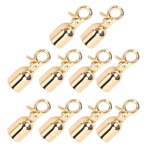 10 Pack Top Shelf Gold Rope End Snap Hooks in gold zinc alloy, bell shape for leather craft and DIY decor.