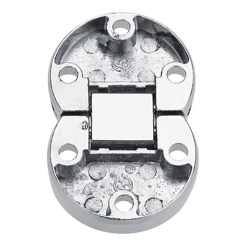 Top view of Tough As Nails Heavy Duty Zinc Alloy Table Flap Hinges 2 Pack Self Supporting Folding Hinge, oval design with screw holes.