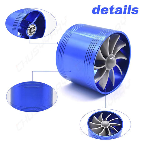 Universal Air Intake Turbonator Turbo Turbine Charger For Cars And SUVs Aluminum Single Fan Boost Accelerator Gas Saver Fuel Saver 64mm Inlet 2.5 Inch Fit Blue Fits Most Models, detailed view