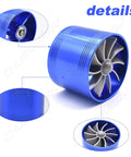 Two Point Five Inch Car Air Intake Turbonator Performance Turbine Charger Turbo Booster With Single Fan Aluminum Universal Kit For Gas Saver And Power Boost On Cars Trucks And SUVs Blue