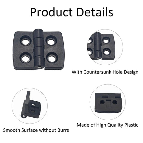 Top Shelf Black Plastic Hinges Featuring Premium Hardware Included Making Electrical Cabinet Mounting A Snap While Offering Lock Tight Security And Snappy Action For Tool Boxes And Storage Cabinets, showing countersunk hole design.