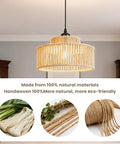 Totally Vibe Ready 2 Pack Rattan Pendant Lights, Handwoven Wicker Hanging Lamps For Kitchen Island And Dining Room, featuring open weave design.