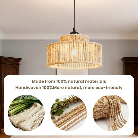 Totally Vibe Ready 2 Pack Rattan Pendant Lights, Handwoven Wicker Hanging Lamps For Kitchen Island And Dining Room, featuring open weave design.