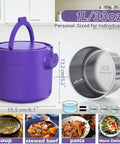 Purple Portable 33oz Electric Lunch Box 100W Fast Heat 3 In 1 Food Warmer with 304 Stainless Steel Inner and Measurement Chart