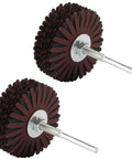 2 Pack 150 Grit Nylon Abrasive Flap Wheel With One Quarter Inch Shank For Drill Or Rotary Tool, front view
