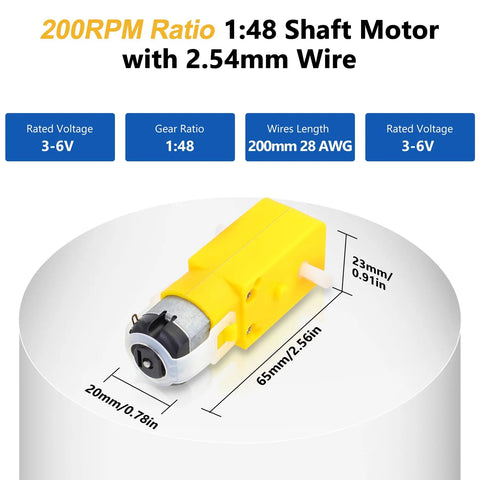 Dual H Bridge Motor Driver Board Kit For Arduino with 23mm yellow shaft motor, 200RPM, 1:48 gear ratio, 3-6V.