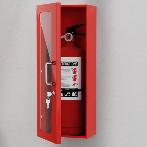 Wall Mount Fire Extinguisher Cabinet With Handle And Lock Red Heavy Duty Steel Storage Box For 10Lb Extinguisher Built To Last 24 Inch High