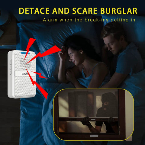 Wireless Doorbell With 600 Ft Range And 5 Adjustable Volume Levels Magnetic Door Sensor 62 Dope Chimes With Mute Mode shown in bedroom and window alert scenario.