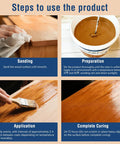 Steps to use Dark Walnut Wood Stain And Sealer 32 Oz Quart, including sanding, preparation, application, and curing.