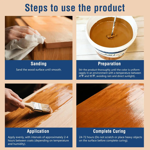 Steps to use Redwood Wood Stain And Sealer In One, 1 Gallon Heavy Duty Finish for decking, including sanding, preparation, application, and curing.