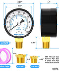 Well Pump Pressure Gauge 0 to 100 PSI, 2 Inch Dial Face, Lower Mount, One Quarter Inch NPT Port, Includes Bushings, Meanlin