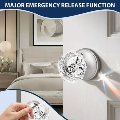 Five Pack Privacy Door Knobs With Clear Glass Handles In Satin Nickel Finish, Crystal Interior Door Hardware for bedroom