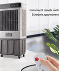 Portable Evaporative Air Cooler With Dual Water Tank And Three Fan Speeds For Bedroom And Home Office Featuring A Twelve Hour Timer, grey, remote control, modern design.