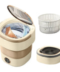 Super Compact Portable Washer With 20L Foldable Tub And Snappy Spin Cycle ready for college dorms, showing top view with basin and accessories.