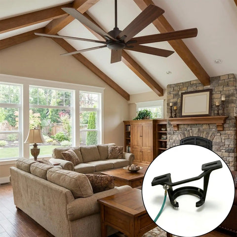 Living room with ceiling fan using Heavy Duty Cast Aluminum Vaulted Fan Adapter For Sloped Ceilings Up To 45 Degrees