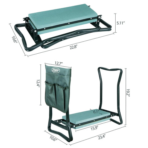 Folding Garden Kneeler Seat With Thick Foam Kneeling Pad Portable Garden Bench Stool Tools Pouch Steel Construction