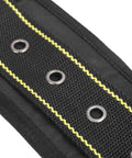Heavy Duty Adjustable Tool Belt With Quick Release Buckle And Roomy Pouches Crafted From Tough 1200D Oxford Cloth, close-up view of durable material and eyelets.