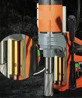 Close-up of Magnetic Drill Press With Variable Speed and Forward Reverse Tapping Core Drilling Tool for Industrial and Home Improvement.
