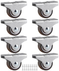 Eight Pack 1 Inch Rigid Casters Low Profile Top Plate Fixed Caster Wheels For Trundle Beds Cabinets And Drawers Silent TPE Wheel Chrome Plated Steel Construction 212 Lb Total Load Capacity