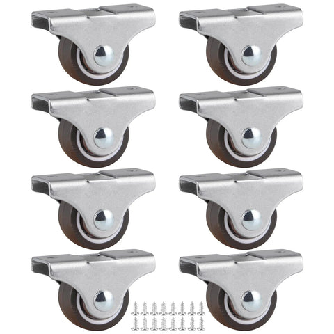 Eight Pack 1 Inch Rigid Casters Low Profile Top Plate Fixed Caster Wheels For Trundle Beds Cabinets And Drawers Silent TPE Wheel Chrome Plated Steel Construction 212 Lb Total Load Capacity