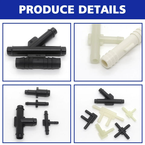 Close-up of automotive vacuum connector kit with various tube fittings and hose connectors for GM, Ford, Chrysler, and AMC repairs.