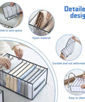 Six Piece Extra Large Closet Organizer And Storage Set For Shirts Jeans Sweaters T Shirts Leggings Undergarments Skirts And More shown with nylon material and detailed design features