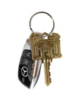 Brass house key with ADA friendly large head for easy grip, engraved home design, germ resistant brass, durable build