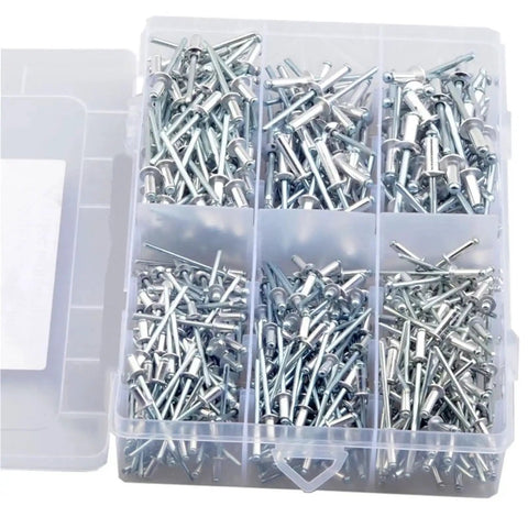 Mushroom Head Blind Rivets Kit 500 Pcs Pop Rivets Assortment M3.2 M4 M5 For Quick Tooling With Manual Or Pneumatic Rivet Gun Tough Vibration Resistant Fastening Set in organizer box