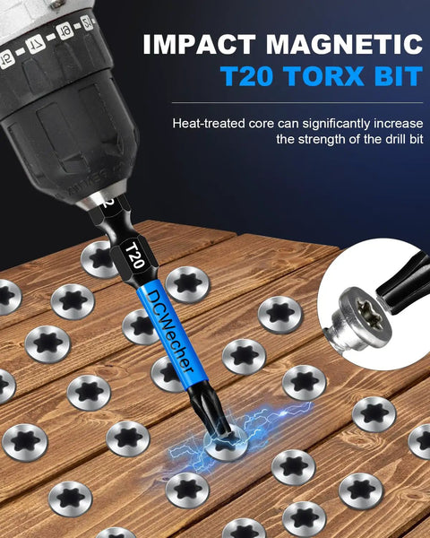 10 Pack 2 Inch T20 Torx Bit Set For Impact Driver Magnetic Star Design Pro Grade S2 Alloy Steel with hex shank on wood surface