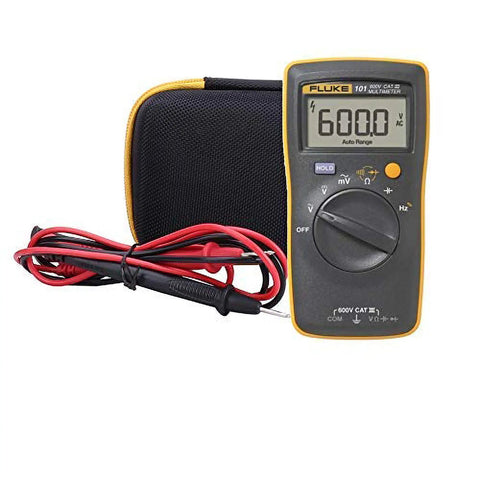 Fluke 101 digital multimeter with probes next to a Beefed Up Case For Fluke 101 106 107 Handheld Digital Multimeter Built To Last Water Resistant Dustproof Shockproof Protective Shell Meter Organizer Case Only.