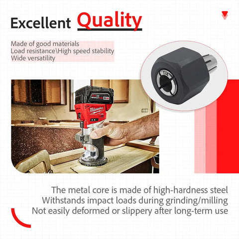 Self-Releasing Collet And Locking Nut Assembly For 1/4 Inch Routers, 6.35mm Fit shown during wood milling