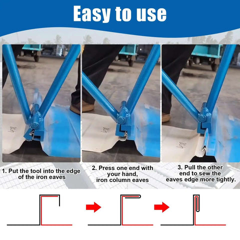 Pro Grade Standing Seam Roof Hand Seamer 475 in use bending sheet metal with ergonomic handles, step-by-step demonstration