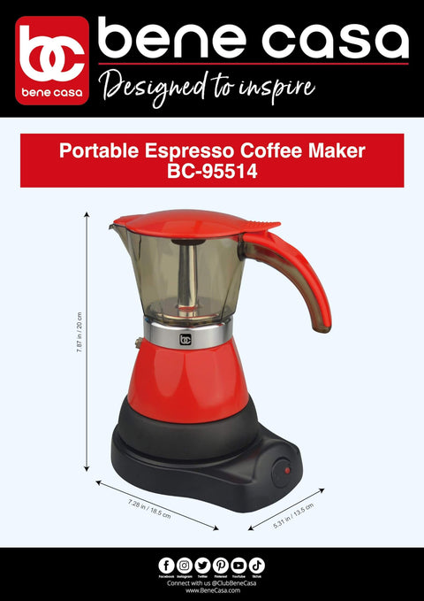 Red Electric Espresso Maker For 1 To 3 Cups With Transparent Carafe Auto Shut Off Clear Brew Preview Easy One Touch Espresso Ideal For Quick Mornings No Fuss Morning Boost For Busy Homes And Small Kitchens