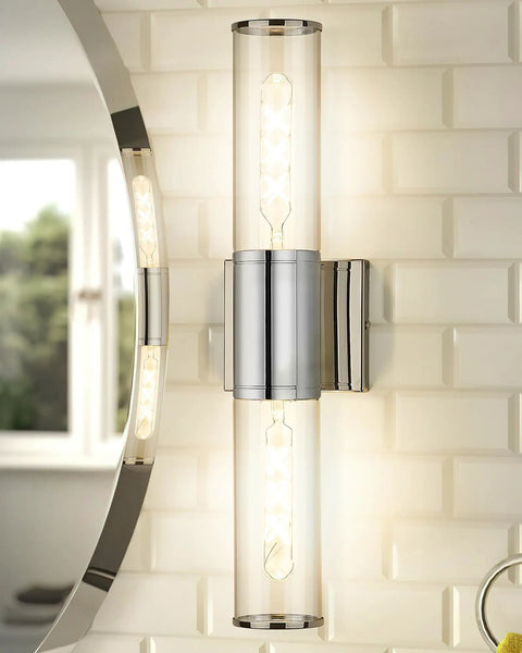 Chrome Bathroom Vanity Light Fixtures With Clear Glass Sconces Two Light Chic Modern Up And Down Wall Mount Lamp