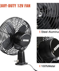 12V Heavy Duty 8 Inch Metal Fan For RV Truck Bus Boat Forklift Car Camper Lawn Mower Tractor Cooling With Two Speed Black