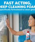 Windex Fast Shine Foam Glass Cleaner spray bottle, white bottle with blue label and red cap, pack of 2.