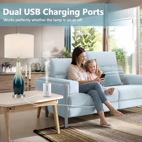 Set of 2 Rustic Farmhouse Table Lamps for Living Room and Bedroom, 3 Way Dimmable Touch Control Lamps With USB Charging Ports on side table