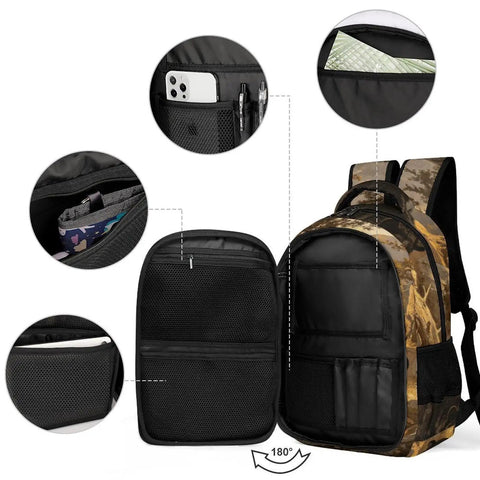 Wild Bear Printed Unisex Backpack large capacity interior pockets with sturdy zipper, ideal for school hiking and travel