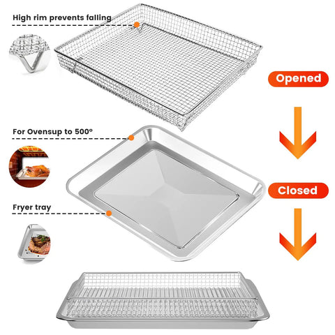 Stainless Steel Mesh Air Fryer Basket Replacement For Convection Toaster Ovens That Fits TOA-60 TOA-65 TOA-70, showing structure and rim