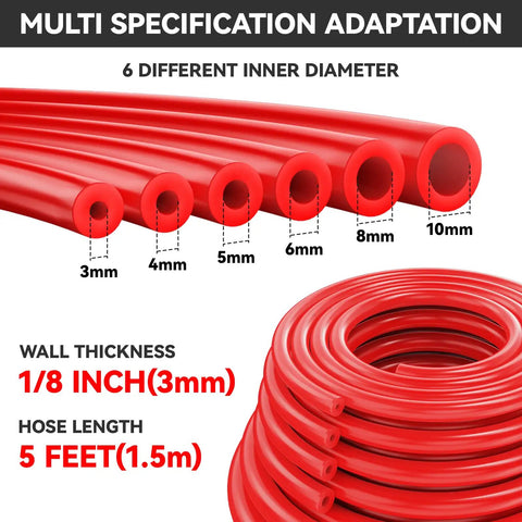 Red Silicone Vacuum Hose Kit 6 Piece Multi Size Tubing Set With One Eighth Inch To Three Eighths Inch For Auto Engine Air And Water