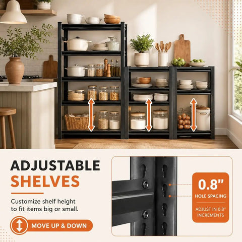 Three Tier Kitchen Storage Rack For Pots And Pans with adjustable metal shelves and cookware, rust resistant, in kitchen setting