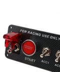 12V DC 5 In 1 Car Ignition Switch Panel Kit With Engine Start Push Button LED Toggle Switches Carbon Fiber Finish For Racing Cars