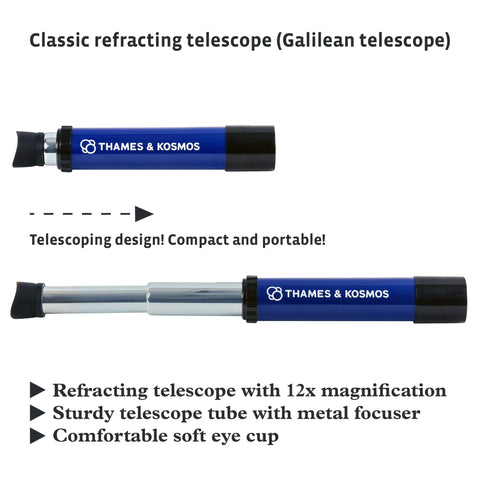 Discovery Telescope For Beginners With 12x Magnification, Portable Refractor For Land And Night Sky Observation, Ideal Kids Telescope To See The Moon, Planets, Wildlife, And Backyard Adventures With Easy Setup, blue compact tube