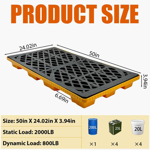Heavy Duty Two Drum Spill Containment Platform Workhorse With 2000 Lb Capacity, Compliant Spill Pallet With Drain Outlet
