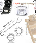 Sippy cup strap for Universal Booster Wheel Kit For Tripp Trapp High Chairs By Stokke, showing dimensions and usage